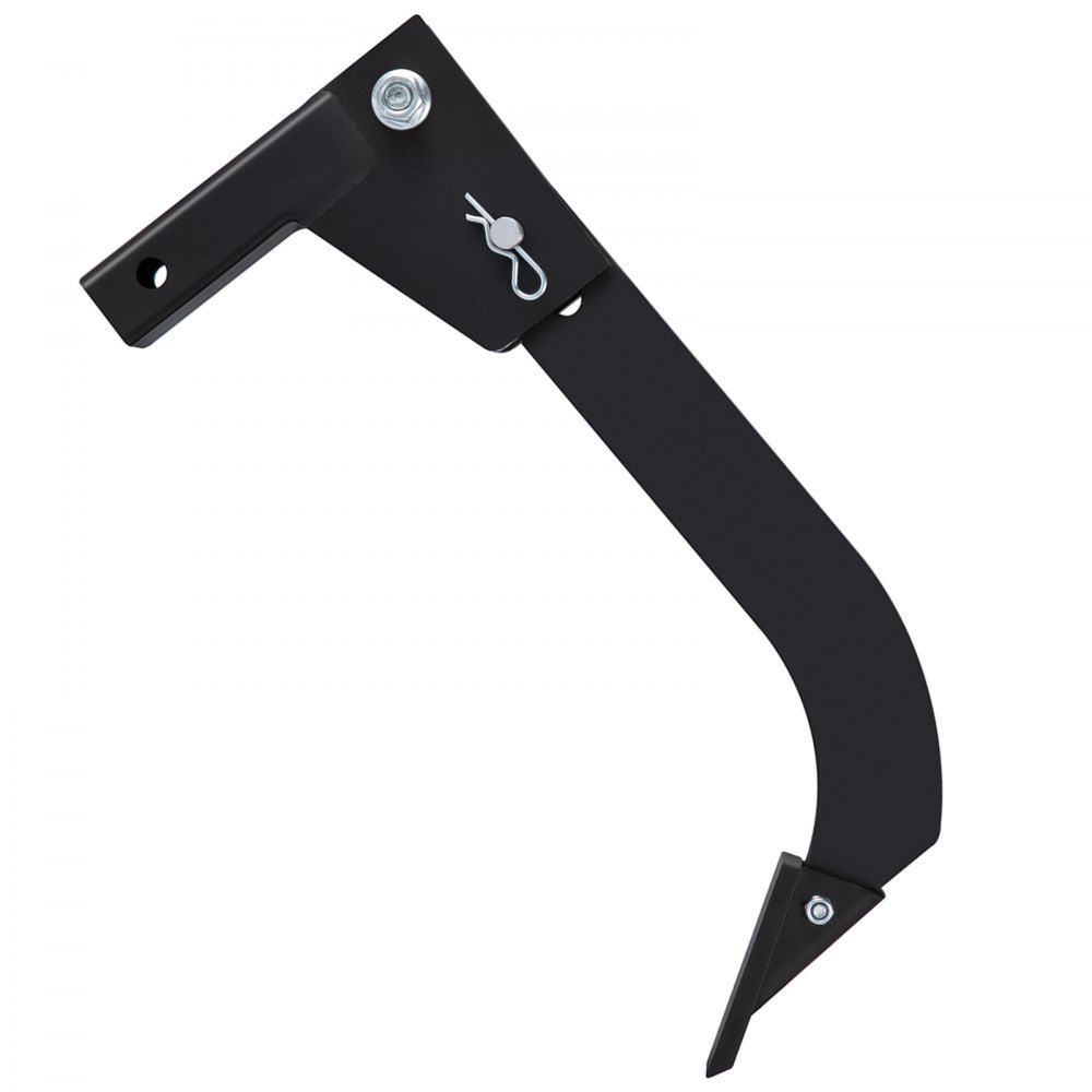 VEVOR hitch mounted ripper with curved blade and securing pin in black finish.