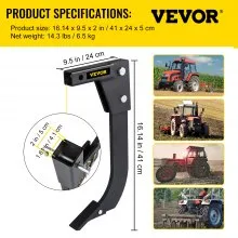 VEVOR Hitch Mounted Ripper, 16" Shank Length Box Scraper Shank, 4 Hole Site Box Blade for Tractor, 2 Locating Pins Ripper Shank, 2 Plough Tips Box Blade Shank Teeth