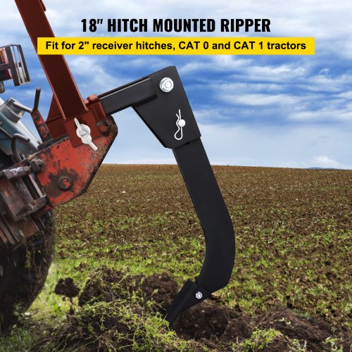 VEVOR Hitch Mounted Ripper, 18" Shank Length Box Scraper Shank, 4 Hole Site Box Blade for Tractor, 2 Locating Pins Ripper Shank, 2 Plough Tips Box Blade Shank Teeth