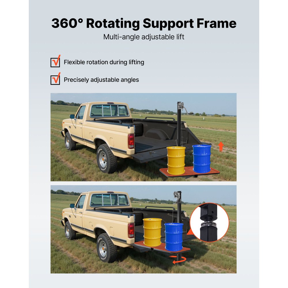 VEVOR Hitch Deer Hoist with Lifting System Platform, 300 lbs Load Capacity, Game Hoist Winch Lift with 2-inch Receiver, 360-Degree Swivel Shaft & Foldable, Hitch-Mounted Deer Hanger for Moving Game