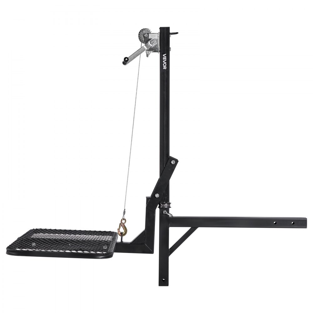 VEVOR Hitch Deer Hoist with Lifting System Platform, 300 lbs Load Capacity, Game Hoist Winch Lift with 2-inch Receiver, 360-Degree Swivel Shaft & Foldable, Hitch-Mounted Deer Hanger for Moving Game