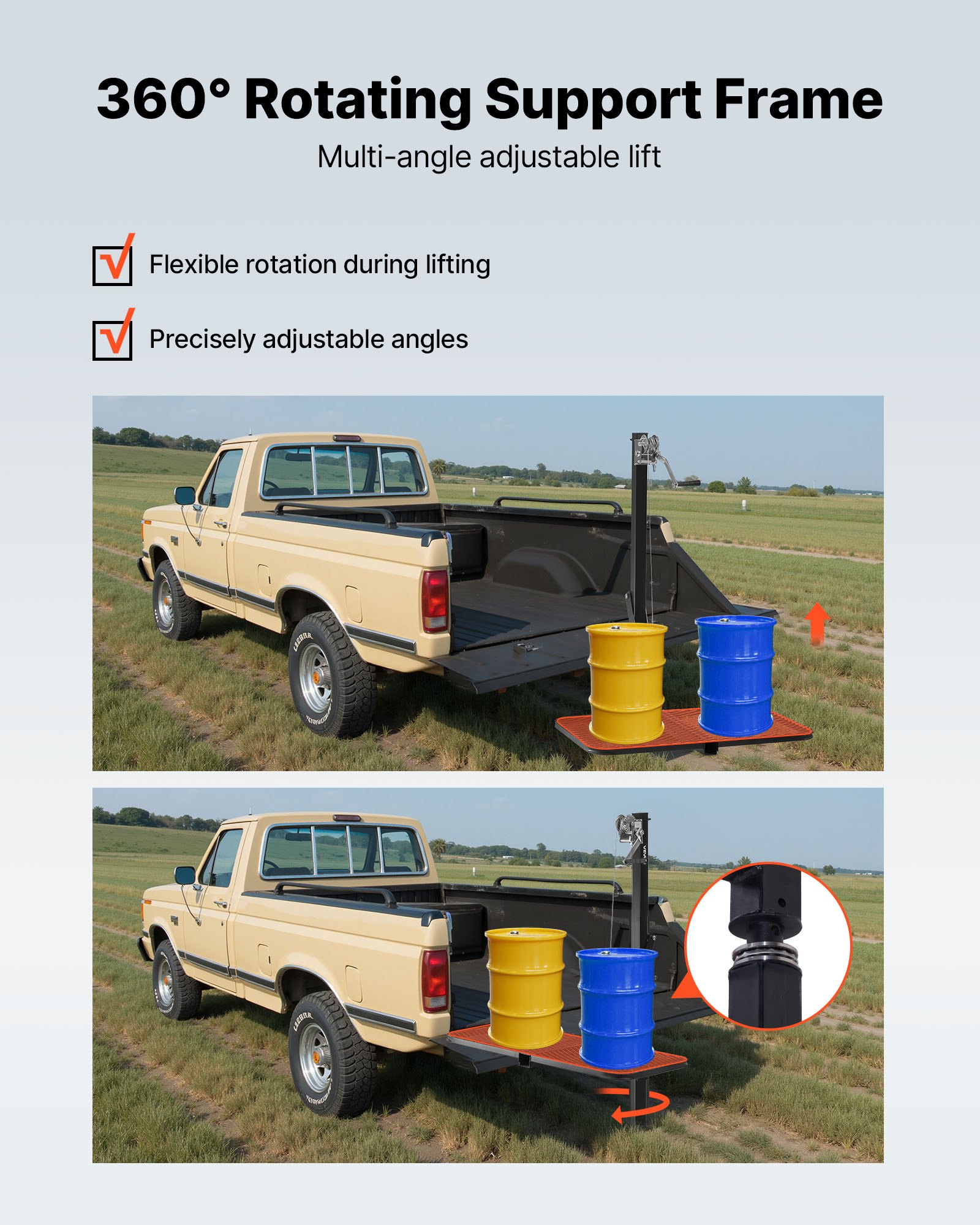 VEVOR Hitch Deer Hoist with Lifting System Platform, 300 lbs Load Capacity, Game Hoist Winch Lift with 2-inch Receiver, 360-Degree Swivel Shaft & Foldable, Hitch-Mounted Deer Hanger for Moving Game