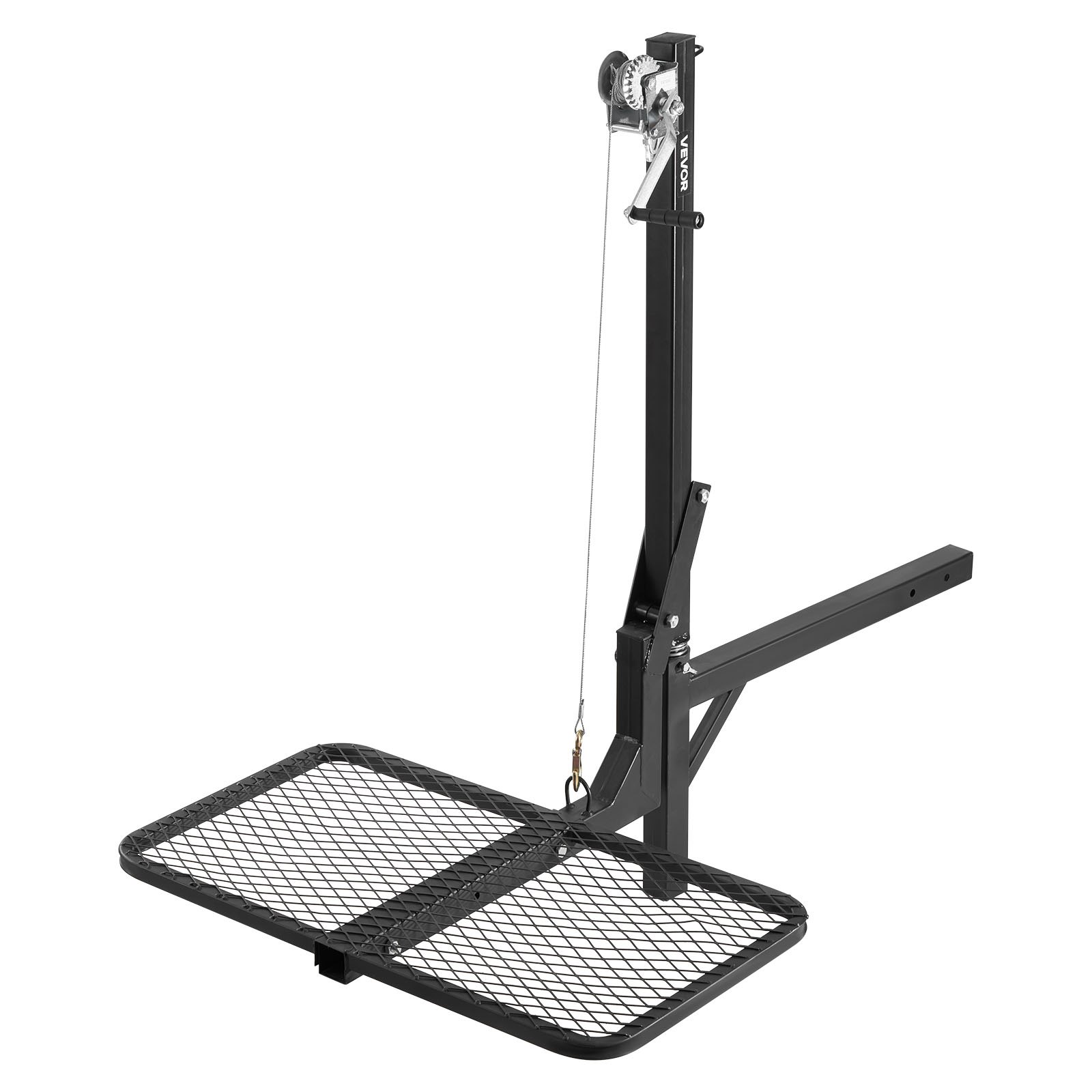 VEVOR Hitch Deer Hoist with Lifting System Platform, 300 lbs Load Capacity, Game Hoist Winch Lift with 2-inch Receiver, 360-Degree Swivel Shaft & Foldable, Hitch-Mounted Deer Hanger for Moving Game