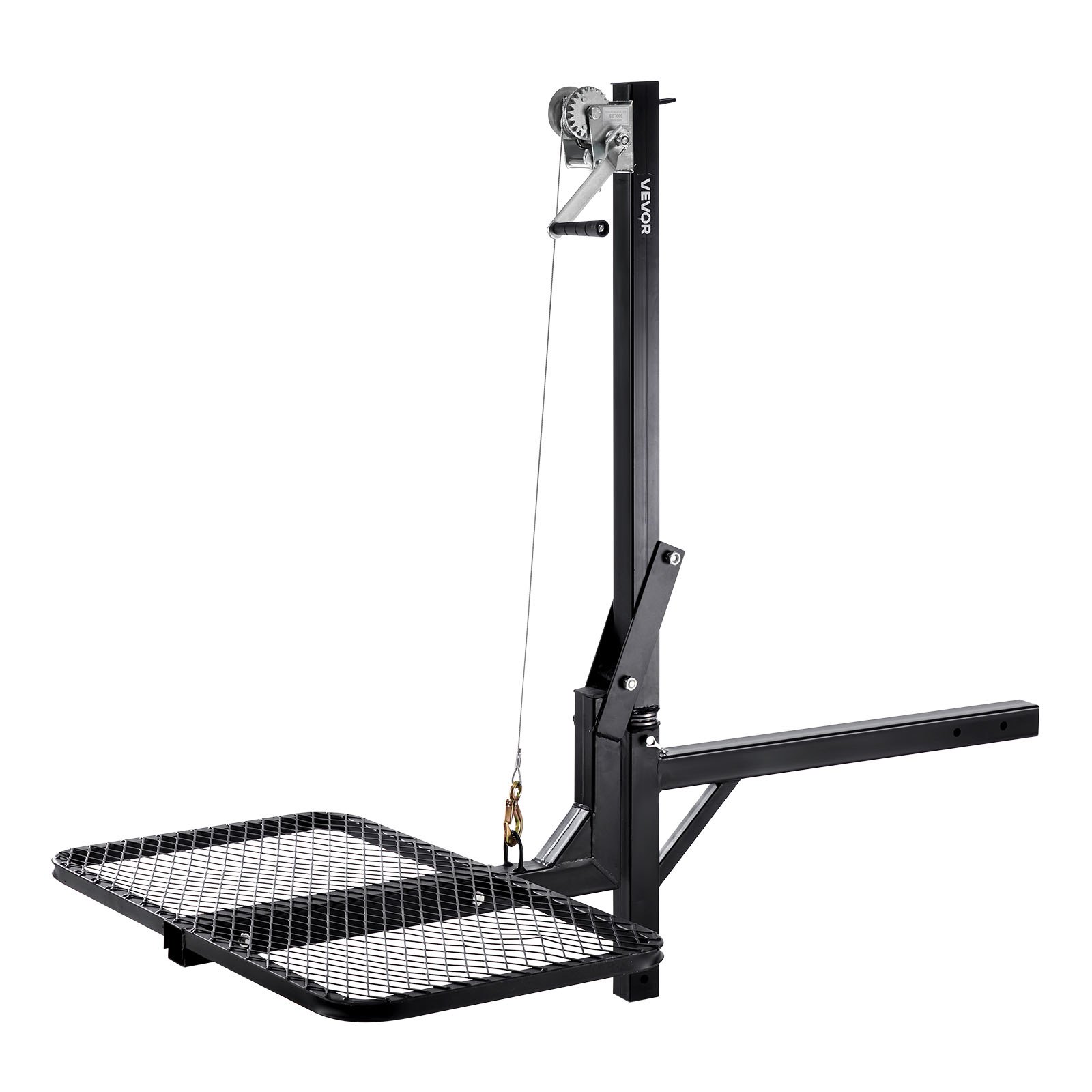 VEVOR Hitch Deer Hoist with Lifting System Platform, 300 lbs Load Capacity, Game Hoist Winch Lift with 2-inch Receiver, 360-Degree Swivel Shaft & Foldable, Hitch-Mounted Deer Hanger for Moving Game