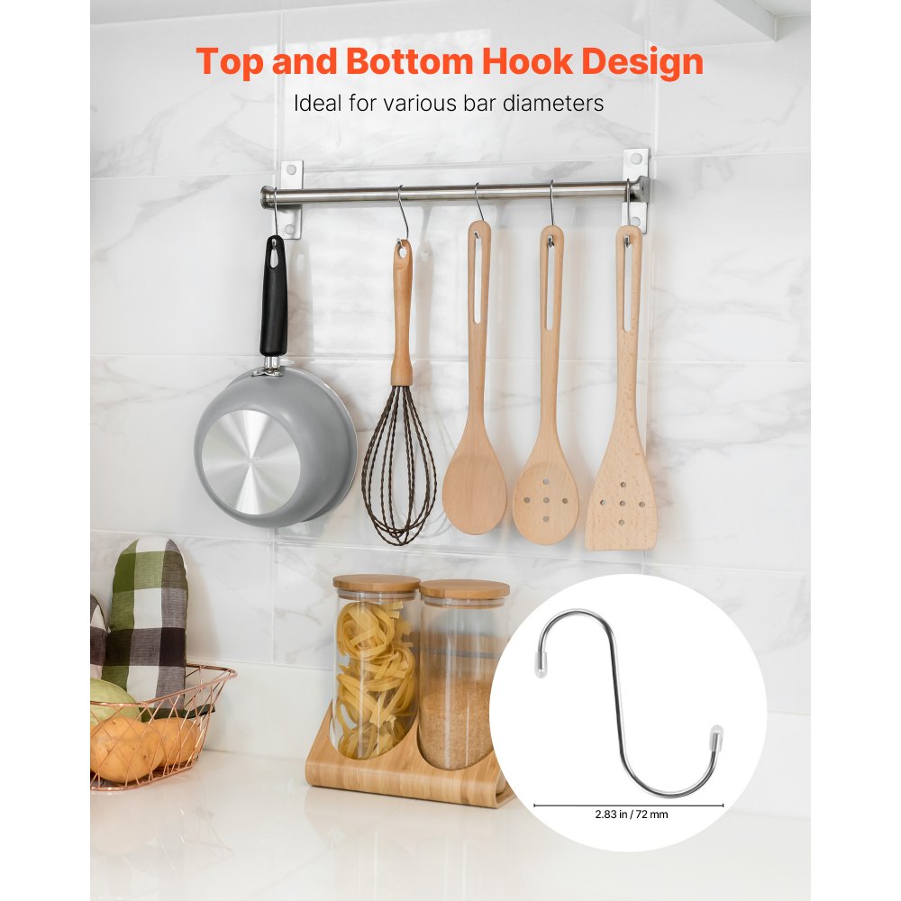 VEVOR S Hooks 40 Pack, 3.4 Inch Metal S Shaped Hangers of 22.05 LBS Load Capacity, Heavy Duty Stainless Steel Hanging Hooks for Hanging Plants, Jeans, Clothes in Garden, Closet, Kitchen, Bathroom
