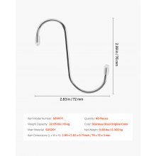 S Hooks 40 Pack 22.05 LBS Load Capacity Stainless Steel Heavy Duty Metal Hooks