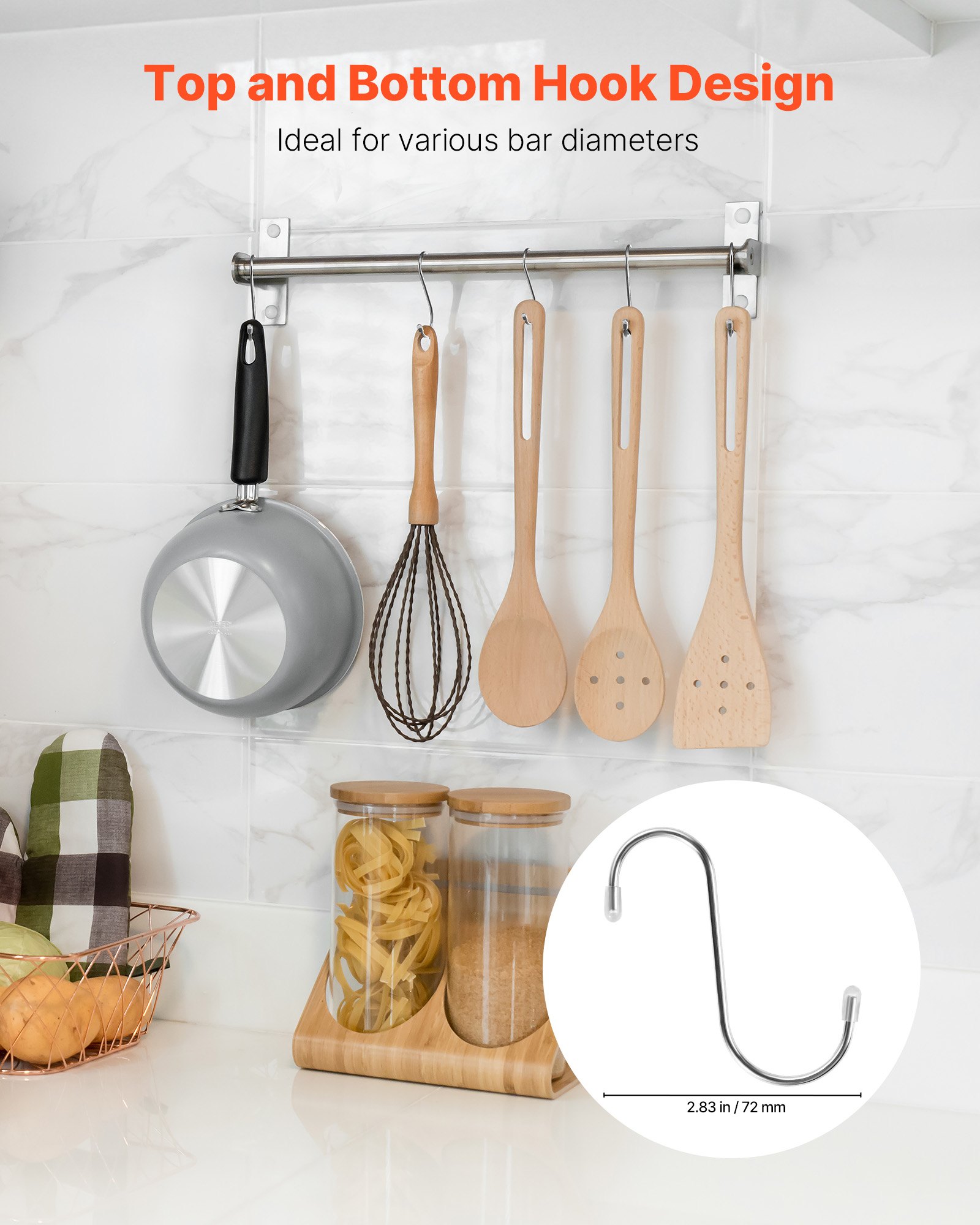 VEVOR S Hooks 40 Pack, 3.4 Inch Metal S Shaped Hangers of 22.05 LBS Load Capacity, Heavy Duty Stainless Steel Hanging Hooks for Hanging Plants, Jeans, Clothes in Garden, Closet, Kitchen, Bathroom