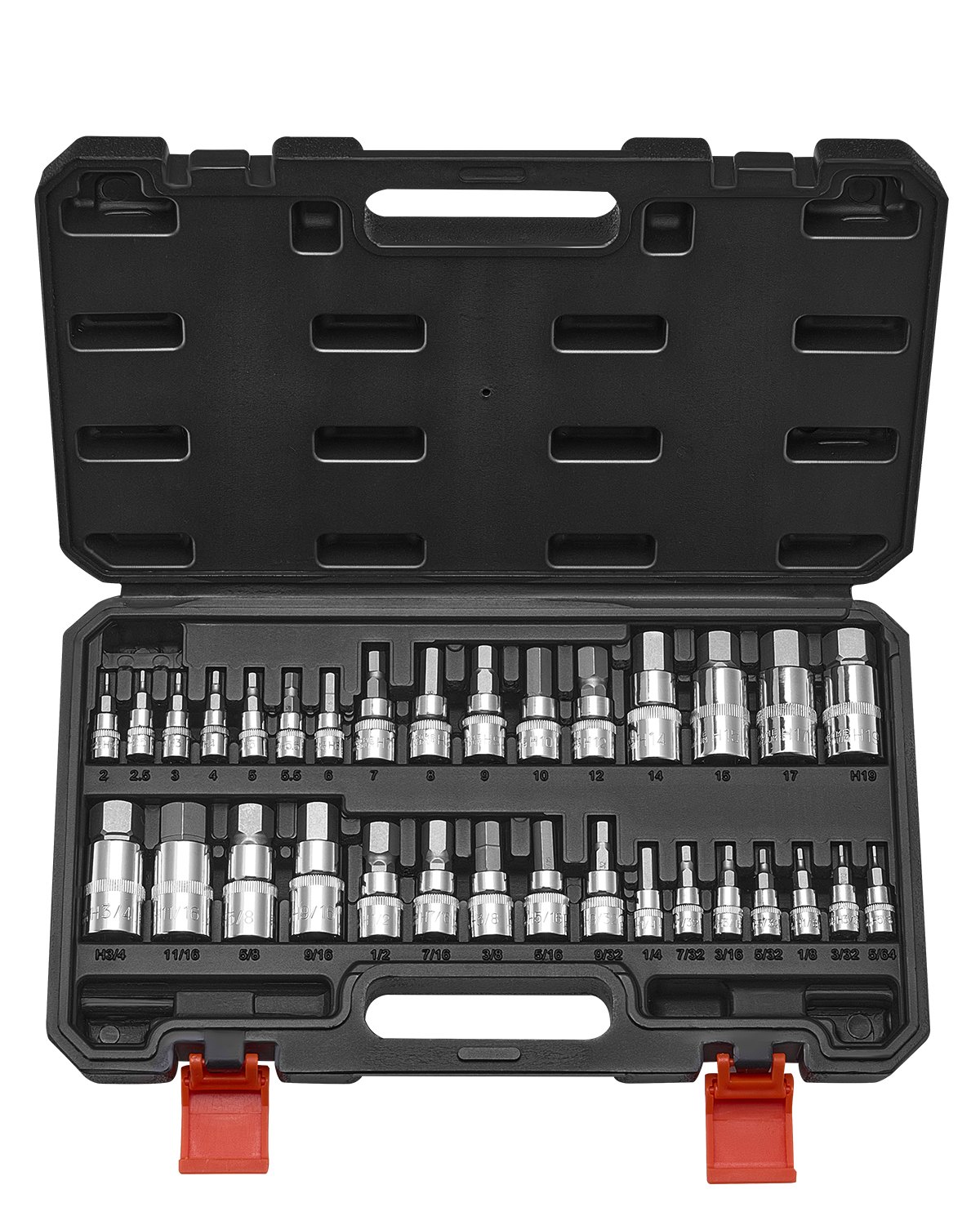 Hex Bit Socket Set 32-Piece S2 Alloy Steel Cr-V Steel Standard SAE and Metric