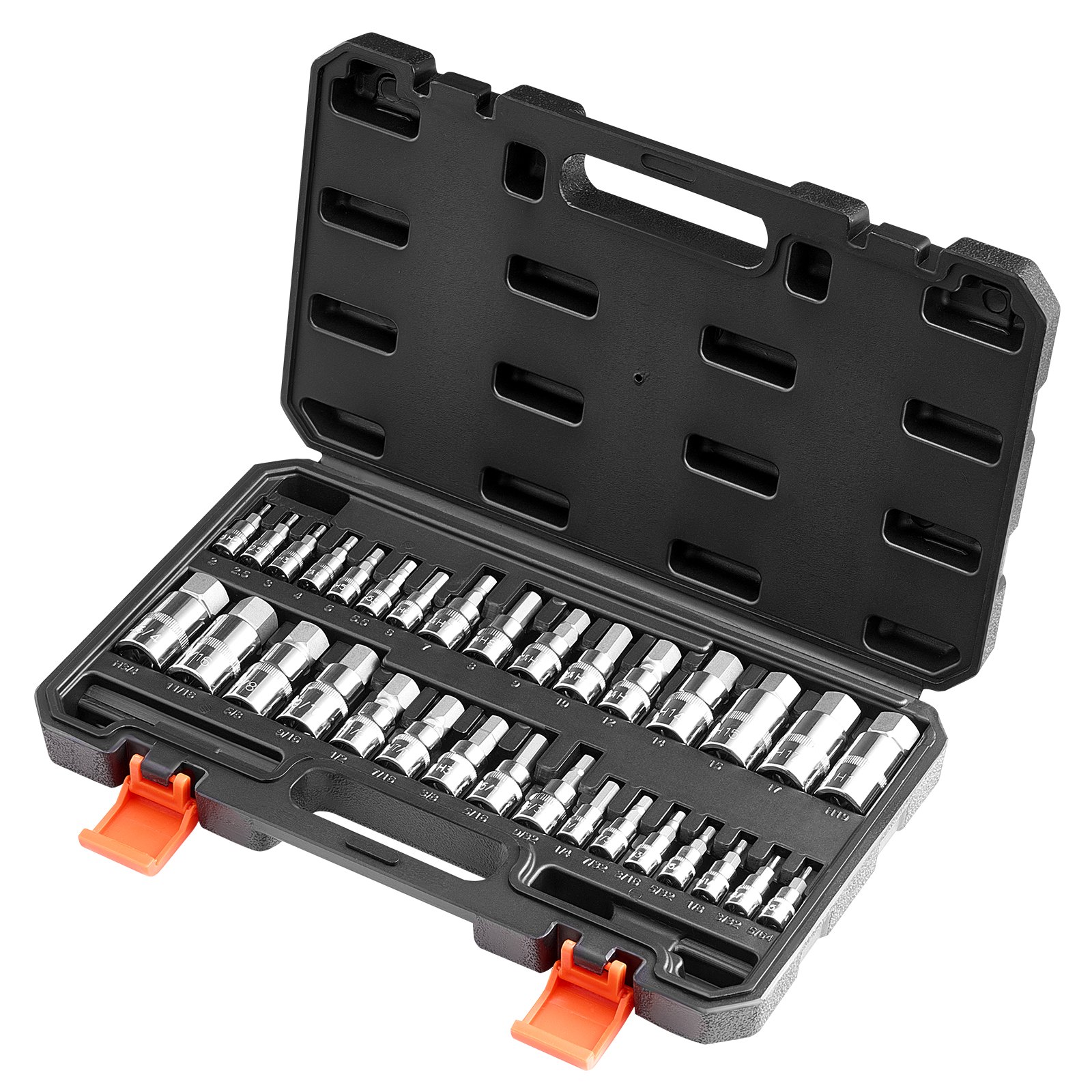 Hex Bit Socket Set 32-Piece S2 Alloy Steel Cr-V Steel Standard SAE and Metric