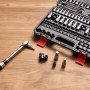 VEVOR Bit Socket Set, 107-Piece SAE and Metric, Hex/Torx/External Torx/Tamper-Proof/Extra Long, S2 Alloy Steel and Cr-V Steel, 1/4 in, 3/8 in, and 1/2 in Drives, with Enhanced Storage Case, Hand Use