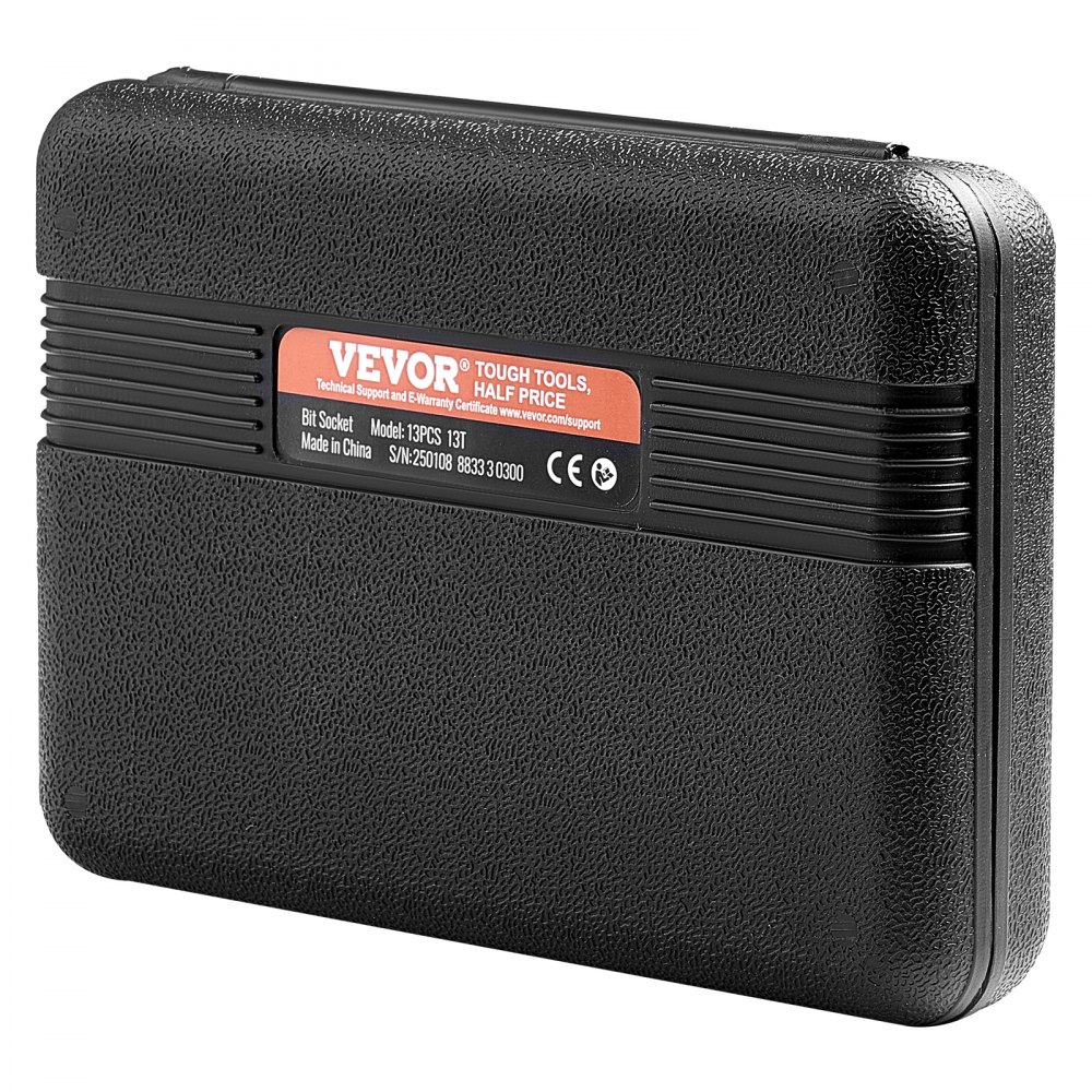 VEVOR Torx Bit Socket Set, 13-Piece Star T8 - T60 Set, S2 Alloy Steel and Cr-V Steel, 1/4 in, 3/8 in, and 1/2 in Drives, with Enhanced Storage Case, Torx Sockets for Hand Use, Mechanics, Auto Repair