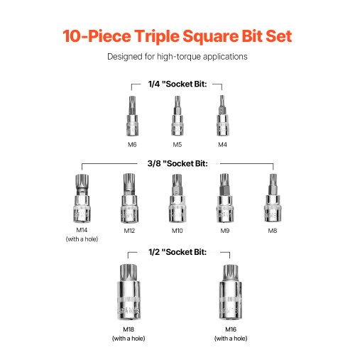 XZN Triple Square Spline Bit Socket Set - 10-Piece M4 To M18, Premium S2 & Cr-V Steel, With Storage Case - View #10