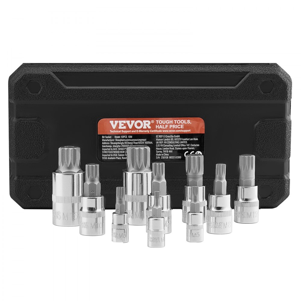 XZN Triple Square Spline Bit Socket Set 10-Piece M4-M18 Cr-V Steel Storage Case
