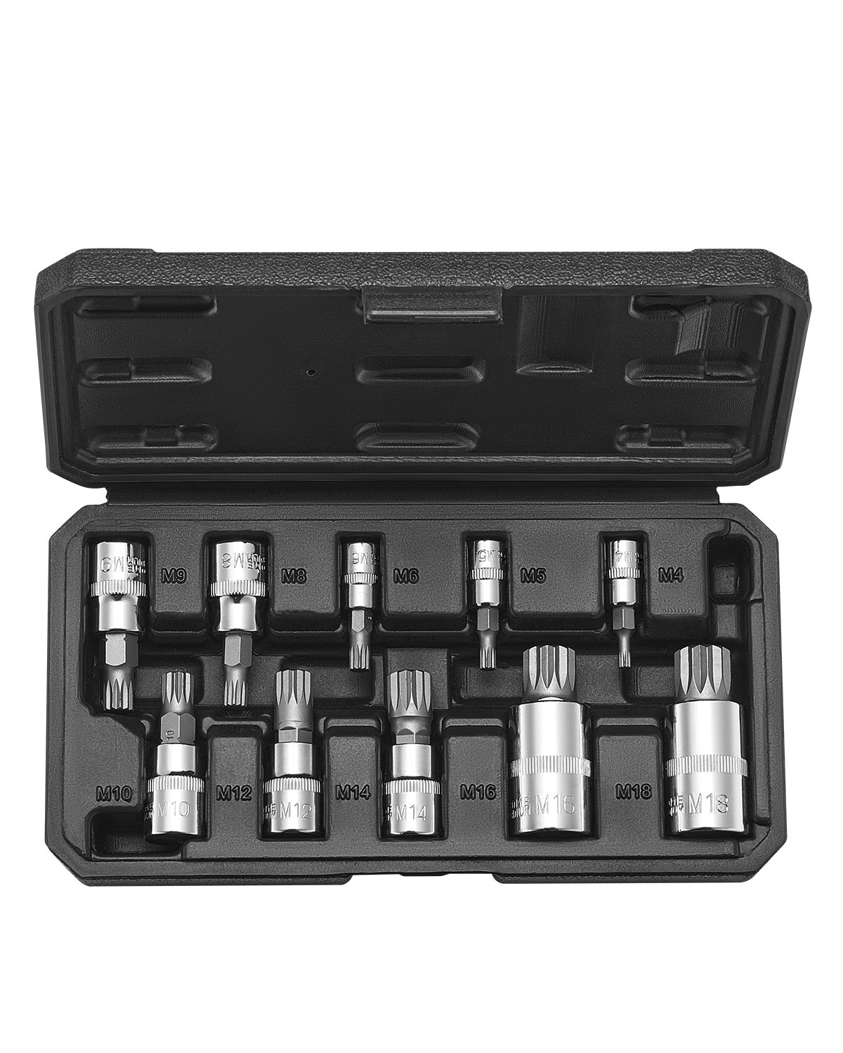 XZN Triple Square Spline Bit Socket Set 10-Piece M4-M18 Cr-V Steel Storage Case