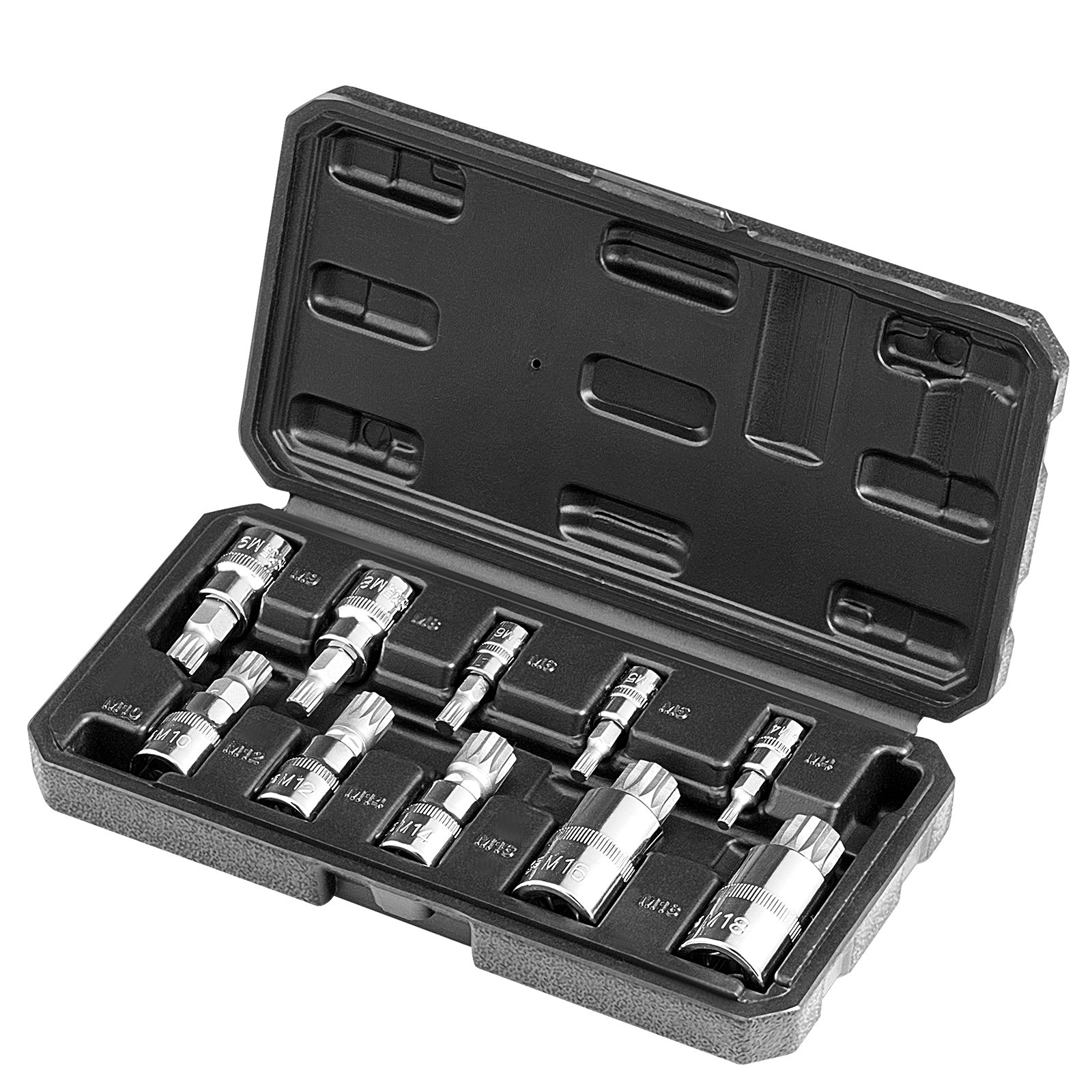 XZN Triple Square Spline Bit Socket Set 10-Piece M4-M18 Cr-V Steel Storage Case
