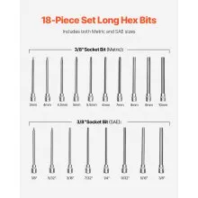 Extra Long Allen Hex Bit Socket Set 18-Piece 3/8 inch Drive S2 Alloy Steel Cr-V