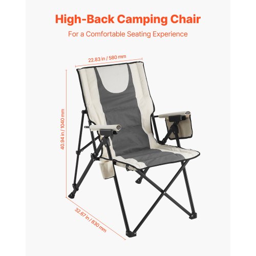 VEVOR Folding Camping Chair, Reclining Positions, Outdoor High