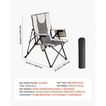 VEVOR Folding Camping Chair Portable High Back Chair Heavy Duty with Cupholder