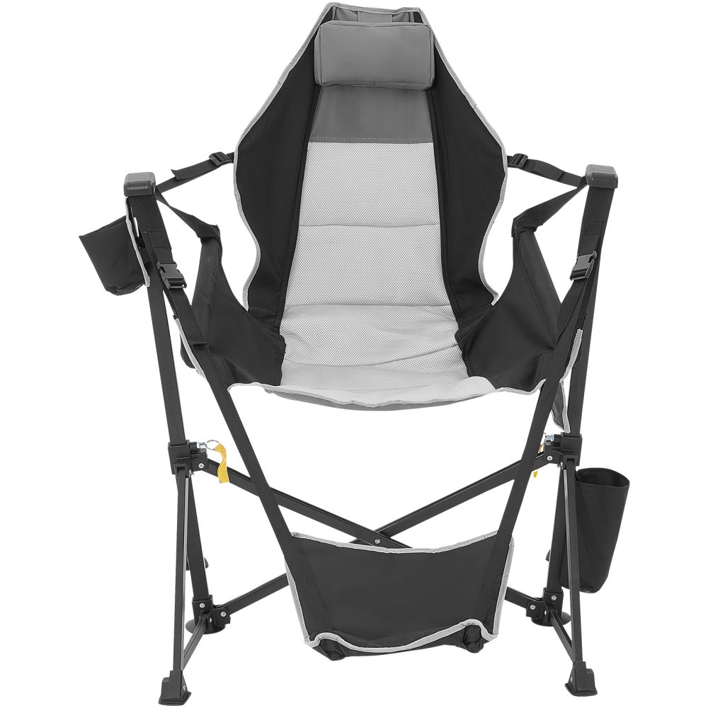 Silla de camping reclinable VEVOR, hamaca de camping con capacidad de 136 kg, mecedora plegable con reposapiés, bolsa de almacenamiento, reposacabezas y respaldo ajustable, para camping y otras actividades al aire libre.