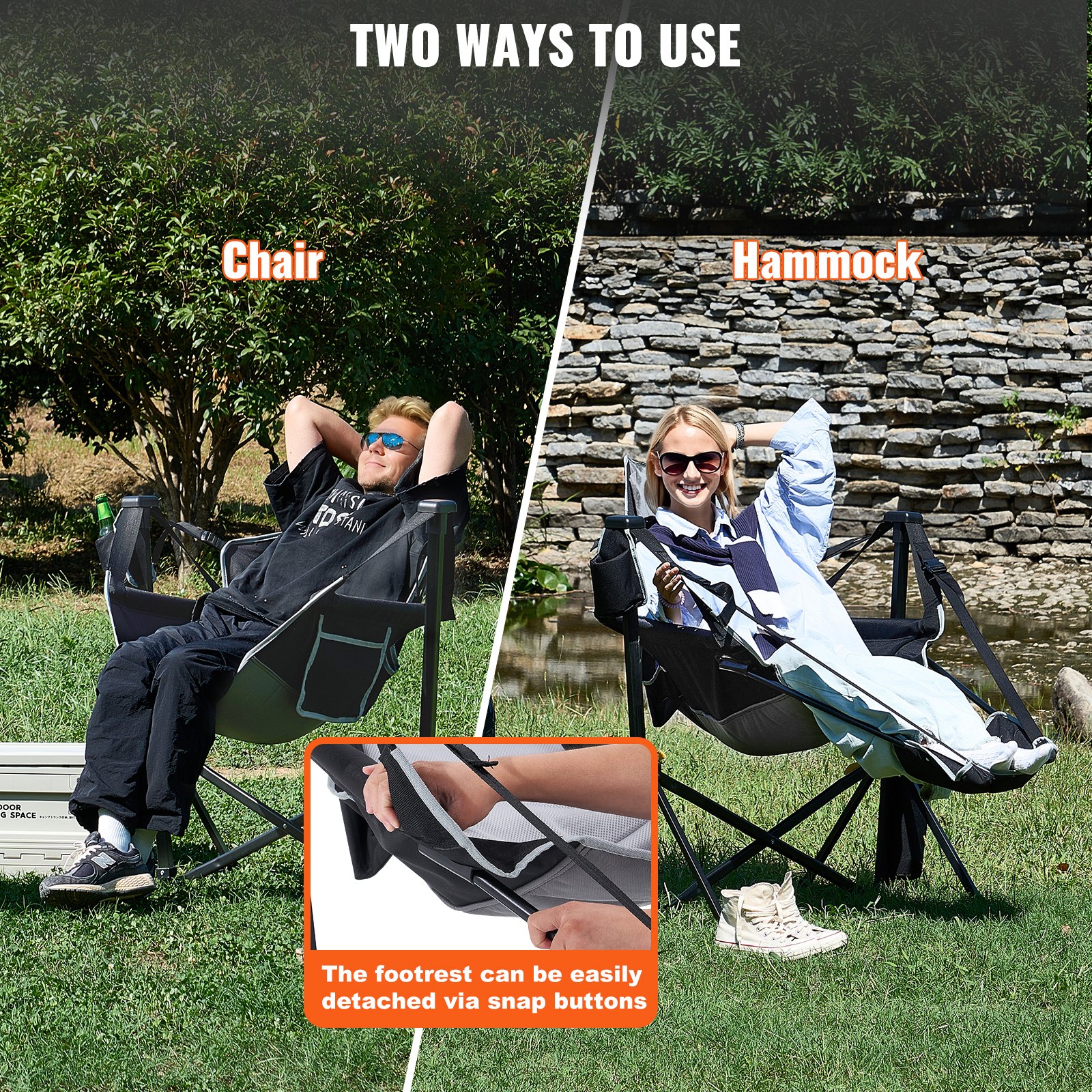 VEVOR Reclining Camping Chair, 300 lbs Load Camping Hammock Chair, Rocking Lounge Folding Chair with Footrest, Storage Bag, Headrest & Adjustable Backrest, for Camping and Other Outdoor Activities