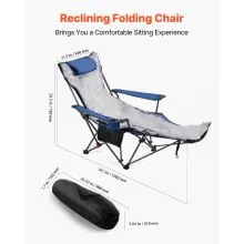 VEVOR Reclining Camping Chair Portable Folding Lounger Footrest & Cushion Blue