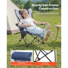 VEVOR Reclining Camping Chair Portable Folding Lounger Footrest & Cushion Blue