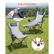 VEVOR Reclining Camping Chair Portable Folding Lounger Footrest & Cushion Blue