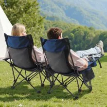 VEVOR Reclining Camping Chair Portable Folding Lounger Footrest & Cushion Blue