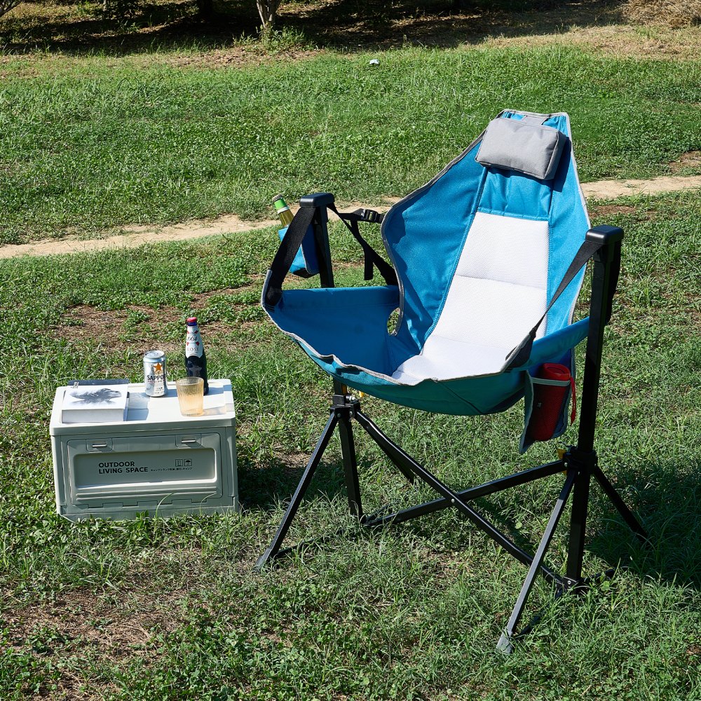 VEVOR Reclining Camping Chair, 300 lbs Load Camping Hammock Chair, Rocking Lounge Folding Chair with Cup Holder Storage Bag Headrest & Adjustable Backrest, for Camping and Other Outdoor Activities