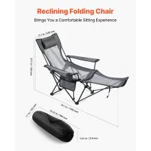 VEVOR Reclining Camping Chair Portable Folding Lounger for Adult Heavy Duty Gray