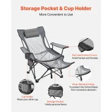 VEVOR Reclining Camping Chair Portable Folding Lounger for Adult Heavy Duty Gray