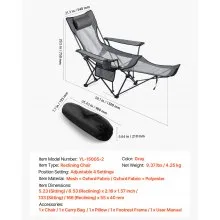 VEVOR Reclining Camping Chair Portable Folding Lounger for Adult Heavy Duty Gray