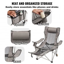 VEVOR Reclining Camping Chair Folding Chair 330 lbs Load for Home & Outdoor