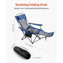 VEVOR Reclining Camping Chair Portable Folding Lounger for Adult Heavy Duty Blue