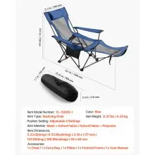 VEVOR Reclining Camping Chair Portable Folding Lounger for Adult Heavy Duty Blue