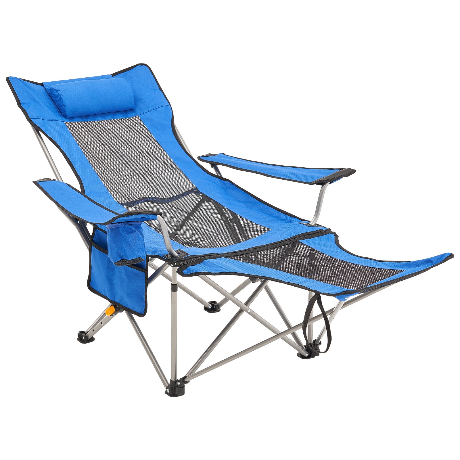 VEVOR Reclining Camping Chair, 330 lbs Folding Camping Chair, 4 Position Load Portable Camping Chair with Footrest, Cup Holder, Side Pocket and Headrest, for Camping, Fishing and Outdoor Activities