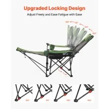VEVOR Reclining Camping Chair Portable Folding Lounger Chair Heavy Duty Green