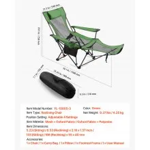 VEVOR Reclining Camping Chair Portable Folding Lounger Chair Heavy Duty Green