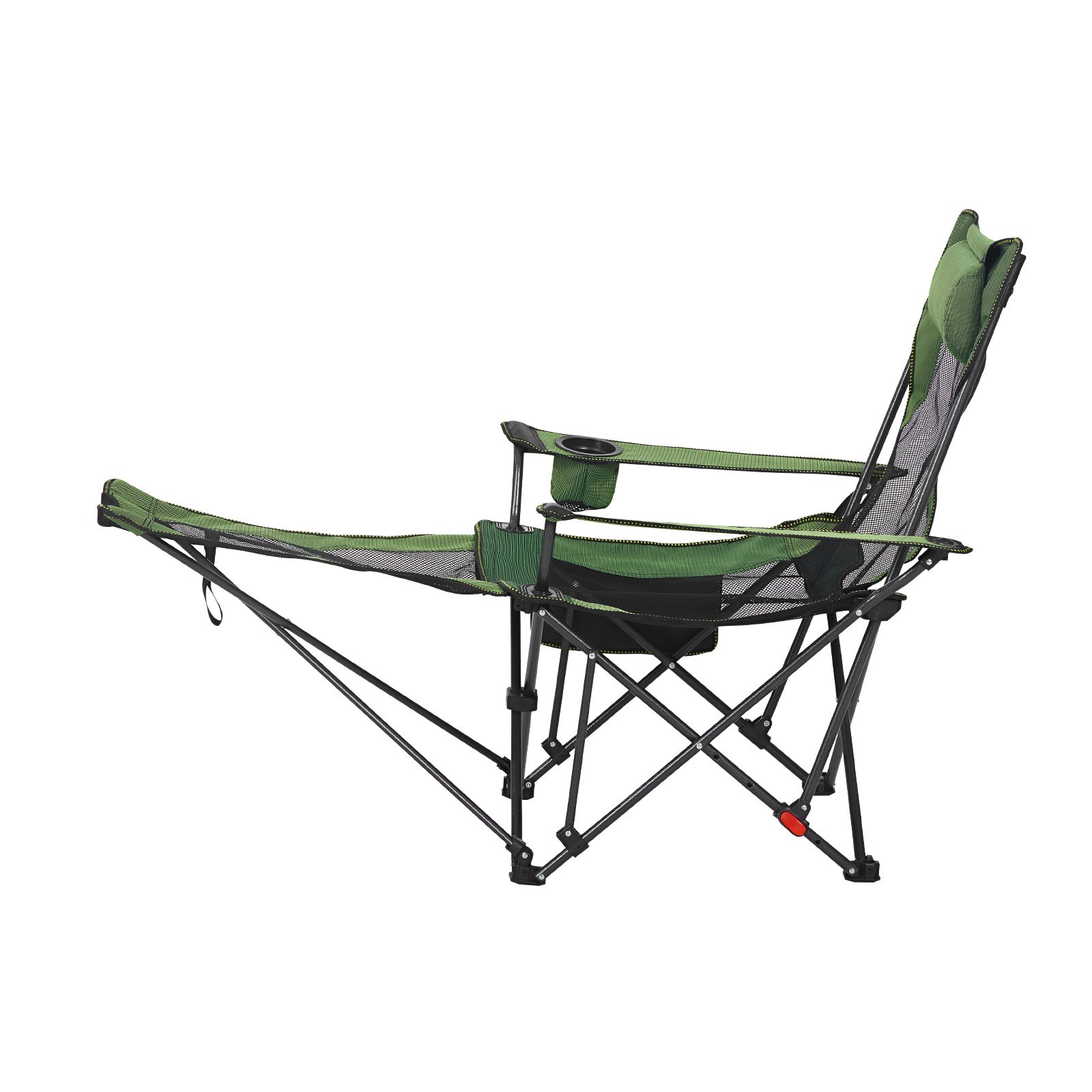 VEVOR Reclining Camping Chair, 4 Adjustable Positions, Portable Folding Lounger for Adults, Mesh Beach Chair with Headrest & Foot Rest, Supports 220 lbs, Heavy Duty Camp Chairs for Patio, Green
