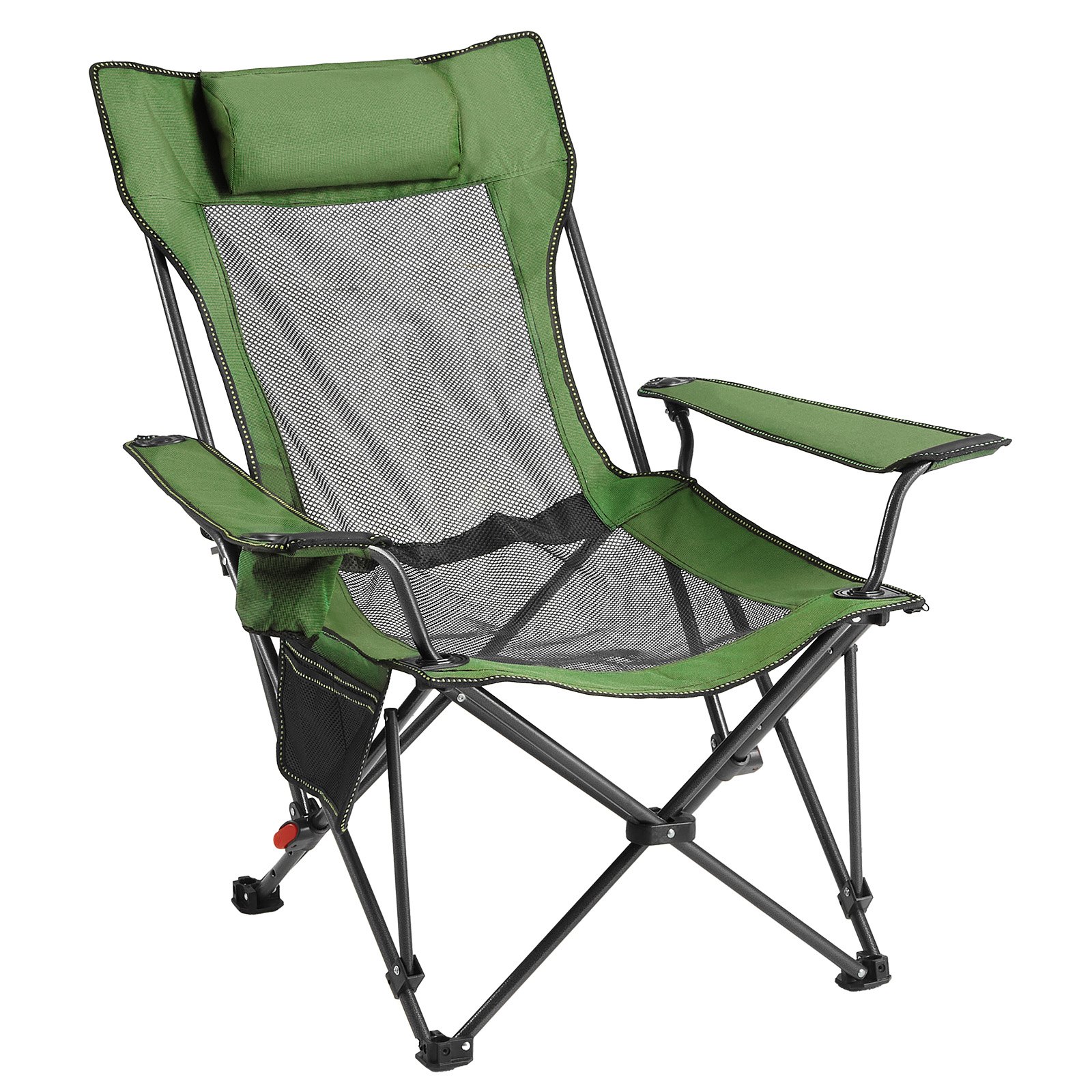 VEVOR Reclining Camping Chair, 4 Adjustable Positions, Portable Folding Lounger for Adults, Mesh Beach Chair with Headrest & Foot Rest, Supports 220 lbs, Heavy Duty Camp Chairs for Patio, Green