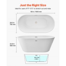 VEVOR Acrylic Freestanding Bathtub, 59 Inch Contemporary Soaking White Tub with Brushed Nickel Overflow and Drain, Elegant Oval Shape Stand Alone Soaker Tub for Modern Bathroom or Remodel Projects