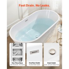 VEVOR Acrylic Freestanding Bathtub, 59 Inch Contemporary Soaking White Tub with Brushed Nickel Overflow and Drain, Elegant Oval Shape Stand Alone Soaker Tub for Modern Bathroom or Remodel Projects