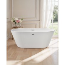 VEVOR Acrylic Freestanding Bathtub, 59 Inch Contemporary Soaking White Tub with Brushed Nickel Overflow and Drain, Elegant Oval Shape Stand Alone Soaker Tub for Modern Bathroom or Remodel Projects