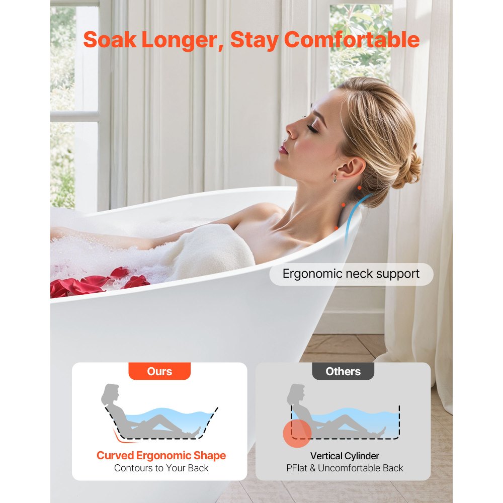VEVOR Acrylic Freestanding Bathtub, 67 Inch Contemporary Soaking White Tub with Brushed Nickel Overflow and Drain, Elegant Oval Shape Stand Alone Soaker Bathtub for Modern Bathroom or Remodel Project