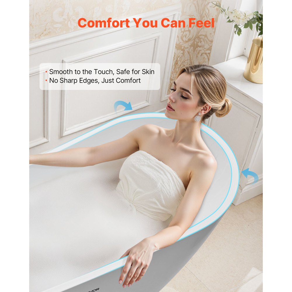 VEVOR Acrylic Freestanding Bathtub, 67 Inch Contemporary Soaking White Tub with Brushed Nickel Overflow and Drain, Elegant Oval Shape Stand Alone Soaker Bathtub for Modern Bathroom or Remodel Project