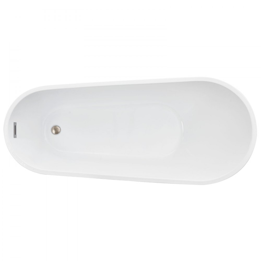 VEVOR Acrylic Freestanding Bathtub, 67 Inch Contemporary Soaking White Tub with Brushed Nickel Overflow and Drain, Elegant Oval Shape Stand Alone Soaker Bathtub for Modern Bathroom or Remodel Project