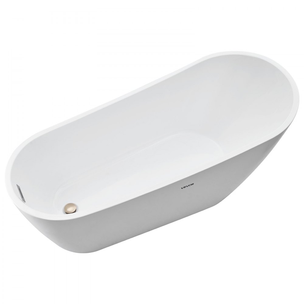 VEVOR Acrylic Freestanding Bathtub, 67 Inch Contemporary Soaking White Tub with Brushed Nickel Overflow and Drain, Elegant Oval Shape Stand Alone Soaker Bathtub for Modern Bathroom or Remodel Project
