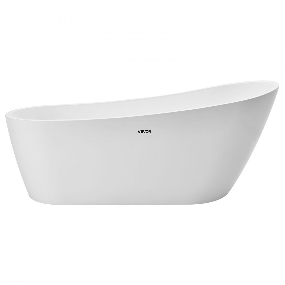 VEVOR Acrylic Freestanding Bathtub, 67 Inch Contemporary Soaking White Tub with Brushed Nickel Overflow and Drain, Elegant Oval Shape Stand Alone Soaker Bathtub for Modern Bathroom or Remodel Project