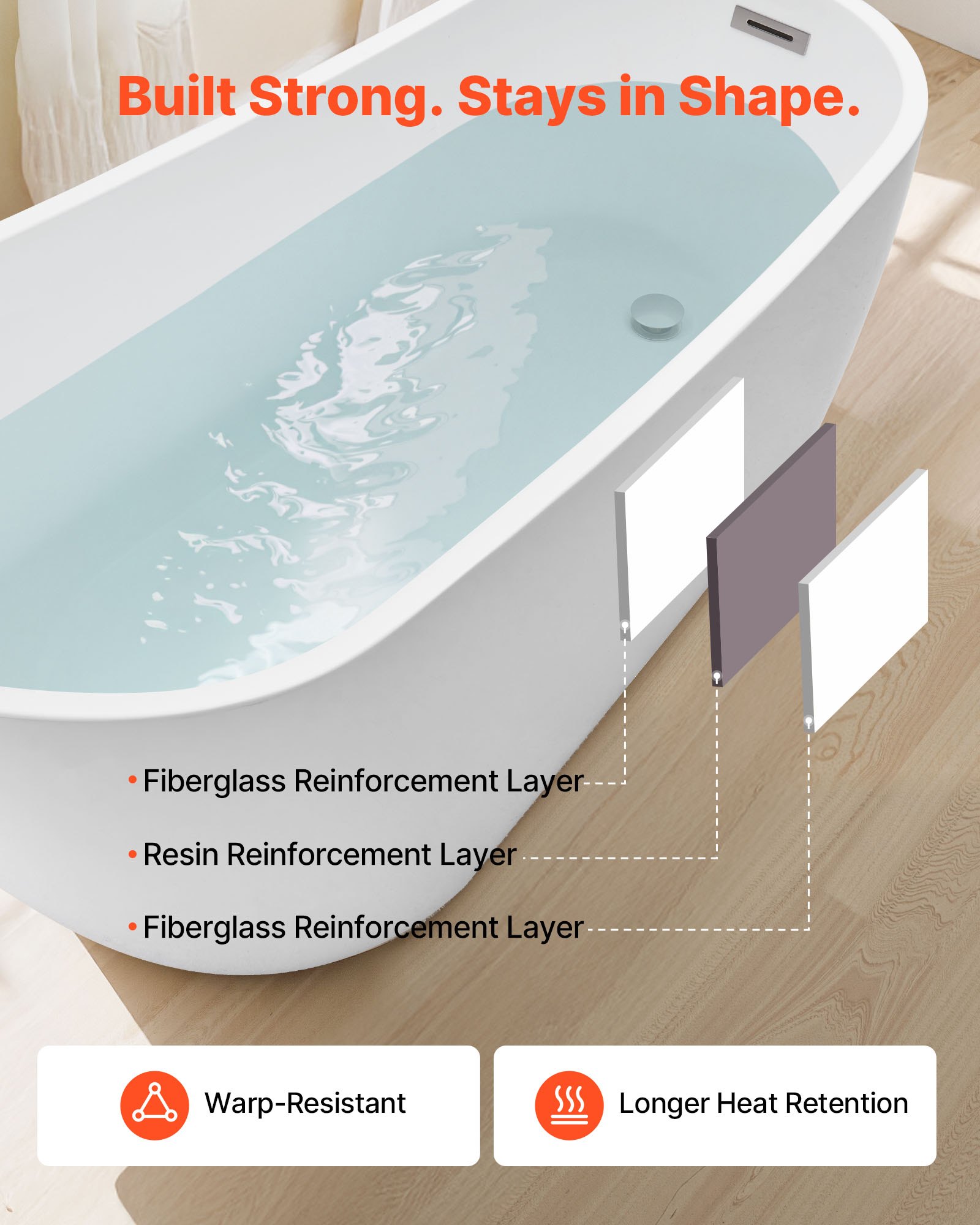VEVOR Acrylic Freestanding Bathtub, 67 Inch Contemporary Soaking White Tub with Brushed Nickel Overflow and Drain, Elegant Oval Shape Stand Alone Soaker Bathtub for Modern Bathroom or Remodel Project