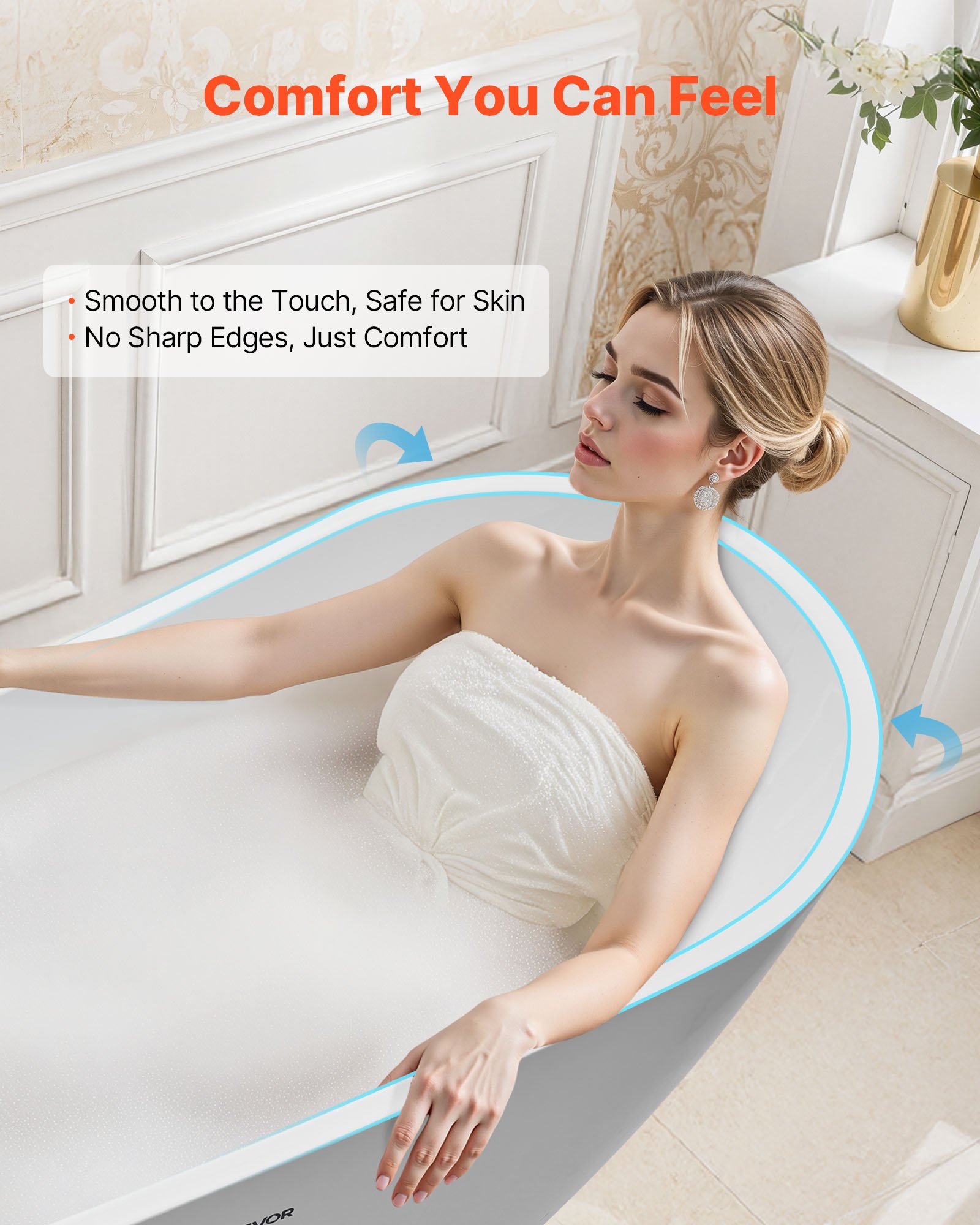 VEVOR Acrylic Freestanding Bathtub, 67 Inch Contemporary Soaking White Tub with Brushed Nickel Overflow and Drain, Elegant Oval Shape Stand Alone Soaker Bathtub for Modern Bathroom or Remodel Project